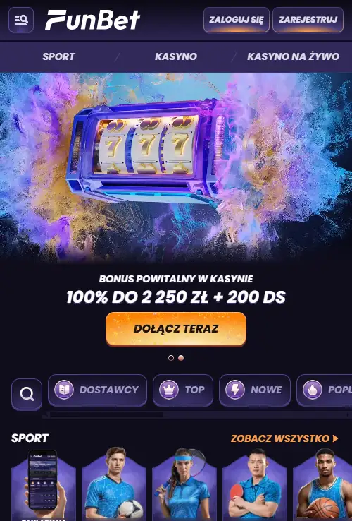 Mobilny widok oficjalnej polskiej strony FunBet w przeglądarce