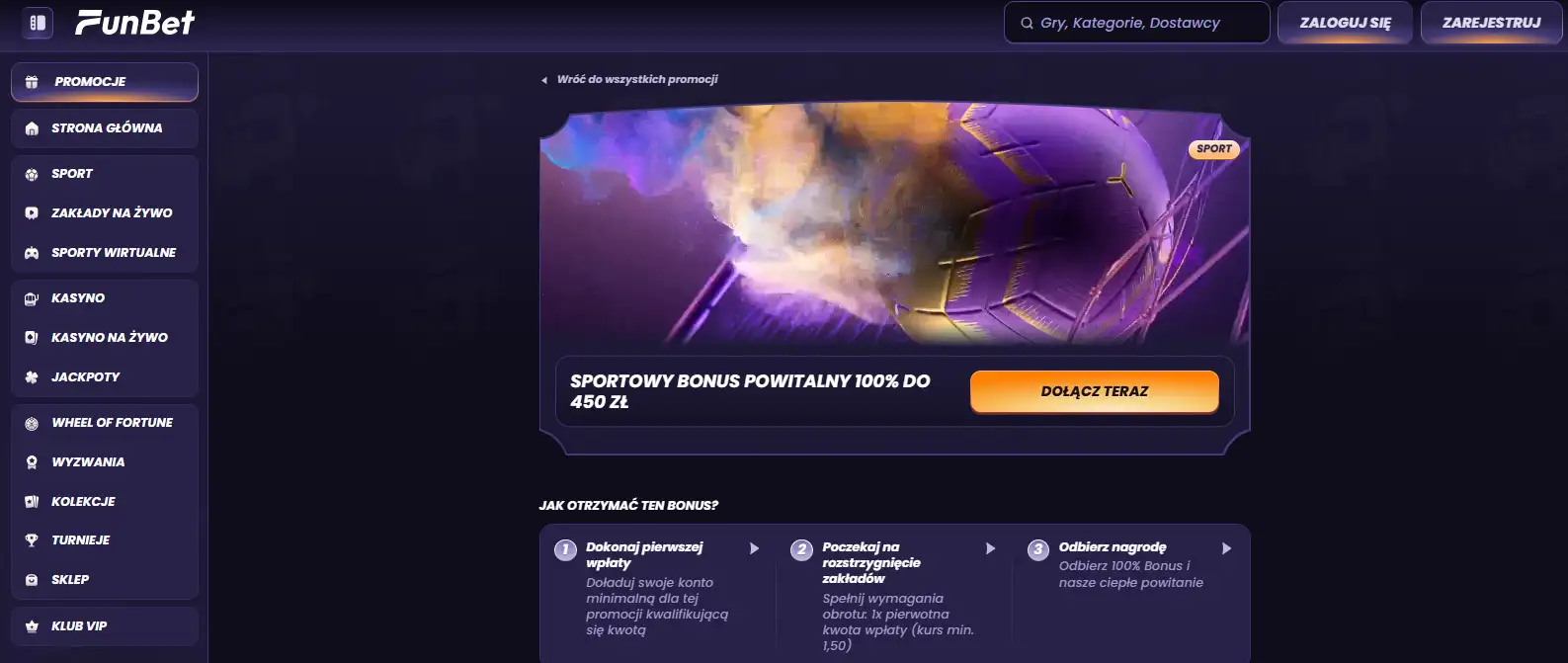 Aktualny polski pakiet powitalny FunBet na stronie promocji